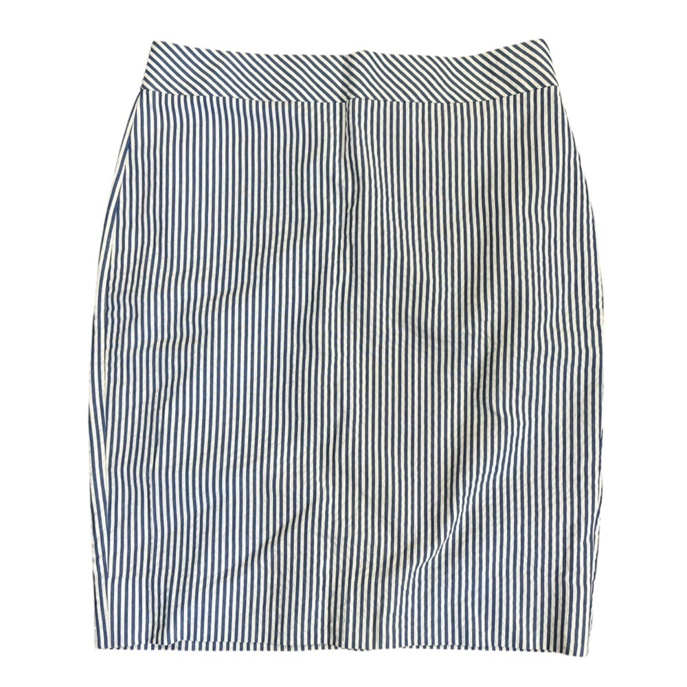 J Crew Seersucker Striped Blue and White Women's Skirt Zip Back 100% Cotton Sz 4